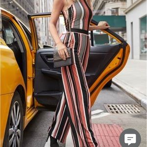 Stripe High Neck Jumpsuit